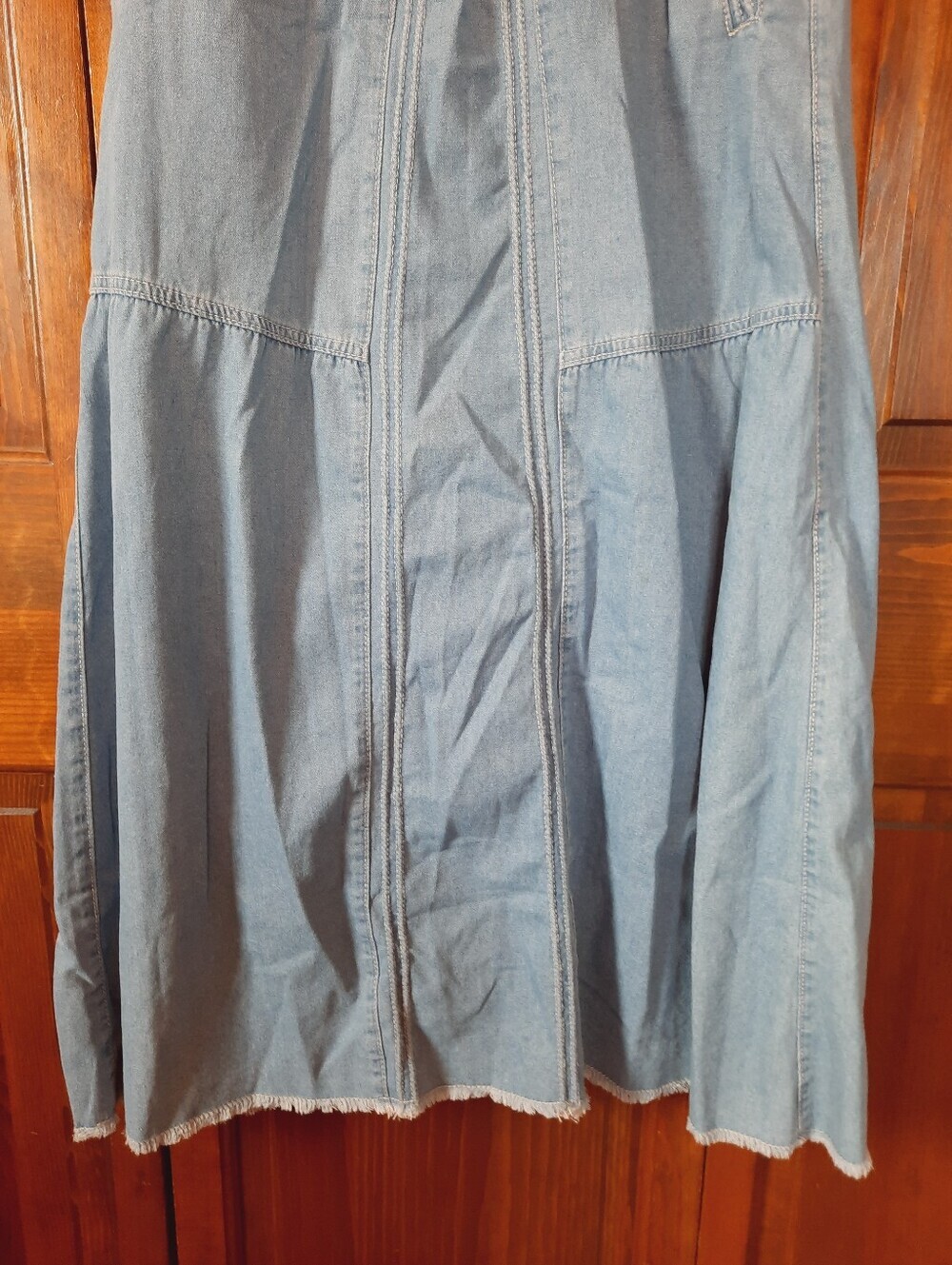 Handmade Denim Chambray Elastic Waist Boho Western Jean Maxi Skirt Size Medium - Picture 3 of 11